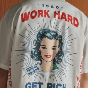 SWAVVY Chemise décontractée ample à imprimé lettres à simple boutonnage et manches courtes pour hommes