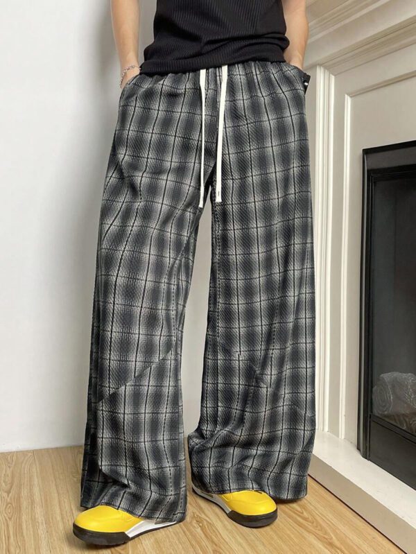 Manfinity Hypemode Pantalon patchwork à carreaux rétro, pantalon ample et ample unisexe, pantalon casual et polyvalent – Image 2