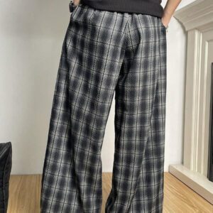 Manfinity Hypemode Pantalon patchwork à carreaux rétro, pantalon ample et ample unisexe, pantalon casual et polyvalent