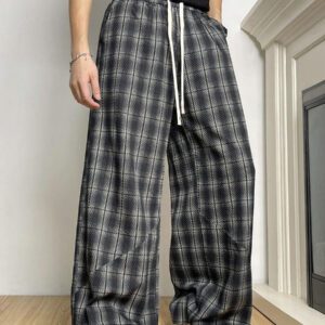 Manfinity Hypemode Pantalon patchwork à carreaux rétro, pantalon ample et ample unisexe, pantalon casual et polyvalent
