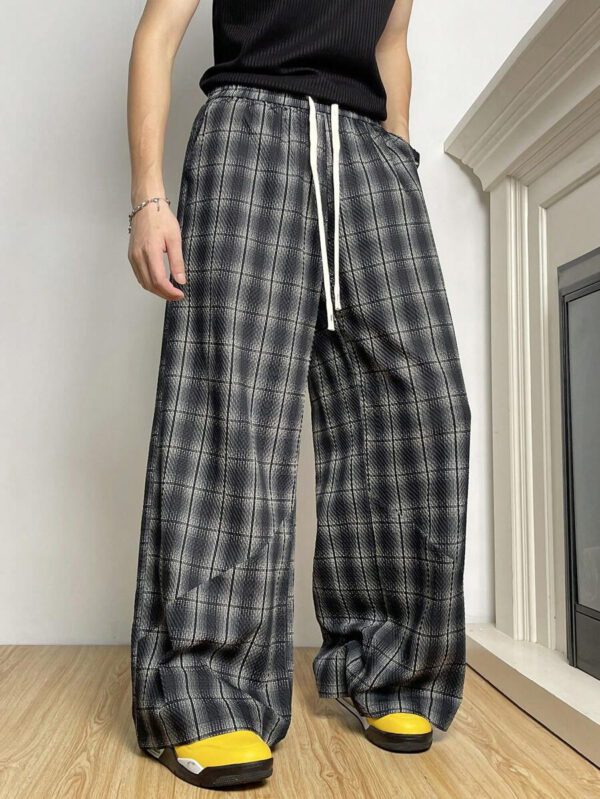 Manfinity Hypemode Pantalon patchwork à carreaux rétro, pantalon ample et ample unisexe, pantalon casual et polyvalent – Image 4
