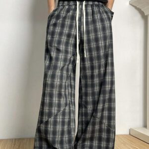 Manfinity Hypemode Pantalon patchwork à carreaux rétro, pantalon ample et ample unisexe, pantalon casual et polyvalent