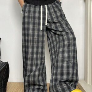 Manfinity Hypemode Pantalon patchwork à carreaux rétro, pantalon ample et ample unisexe, pantalon casual et polyvalent