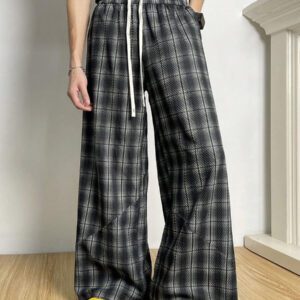 Manfinity Hypemode Pantalon patchwork à carreaux rétro, pantalon ample et ample unisexe, pantalon casual et polyvalent