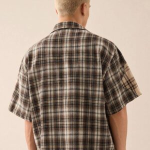 SWAVVY Chemise décontractée à manches dolman ample, en patchwork asymétrique à carreaux, taille standard pour hommes
