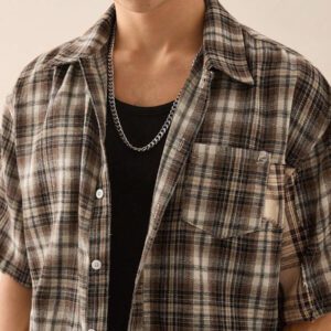 SWAVVY Chemise décontractée à manches dolman ample, en patchwork asymétrique à carreaux, taille standard pour hommes