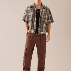 SWAVVY Chemise décontractée à manches dolman ample, en patchwork asymétrique à carreaux, taille standard pour hommes