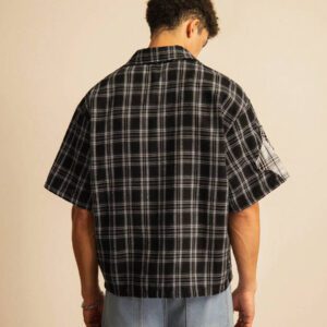 SWAVVY Chemise décontractée à manches dolman ample, en patchwork asymétrique à carreaux, taille standard pour hommes