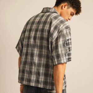 SWAVVY Chemise décontractée à manches dolman ample, en patchwork asymétrique à carreaux, taille standard pour hommes