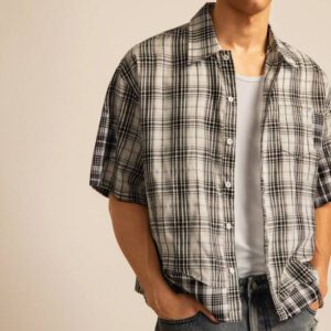 SWAVVY Chemise décontractée à manches dolman ample, en patchwork asymétrique à carreaux, taille standard pour hommes