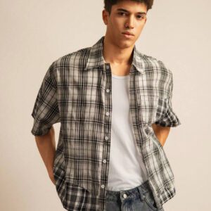 SWAVVY Chemise décontractée à manches dolman ample, en patchwork asymétrique à carreaux, taille standard pour hommes