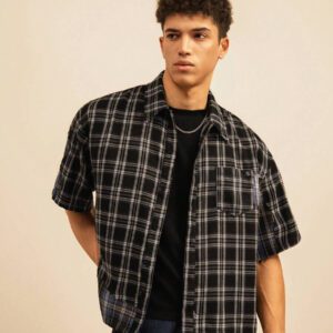 SWAVVY Chemise décontractée à manches dolman ample, en patchwork asymétrique à carreaux, taille standard pour hommes