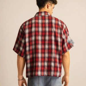 SWAVVY Chemise décontractée à manches dolman ample, en patchwork asymétrique à carreaux, taille standard pour hommes