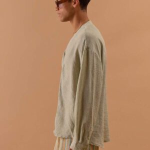 Musero Chemise ample sans col en lin à encolure en V, printemps, été, vacances