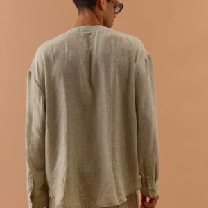 Musero Chemise ample sans col en lin à encolure en V, printemps, été, vacances