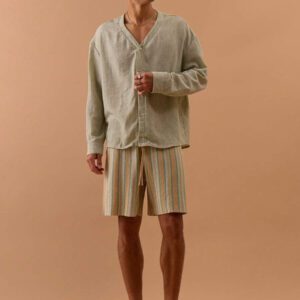 Musero Chemise ample sans col en lin à encolure en V, printemps, été, vacances