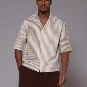 Musero Chemise boutonnée à manches courtes surdimensionnée à rayures bicolores