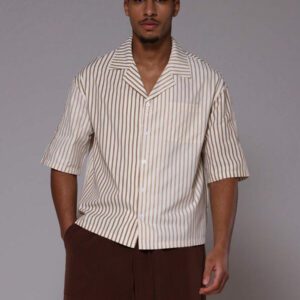 Musero Chemise boutonnée à manches courtes surdimensionnée à rayures bicolores