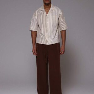 Musero Chemise boutonnée à manches courtes surdimensionnée à rayures bicolores