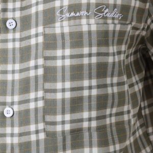 SUMWON Chemise slim ajustée classique à boutons col châle. Carreaux d'été et de printemps. Vêtement casual de bureau, manches courtes, respirante. Chemise de travail à carreaux professionnelle et décontractée