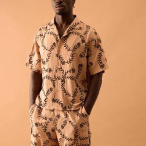 Musero Chemise à manches courtes avec boutons, à fleurs brodées en lin, pour le printemps, l'été, les vacances, les festivals, Ibiza