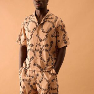 Musero Chemise à manches courtes avec boutons, à fleurs brodées en lin, pour le printemps, l'été, les vacances, les festivals, Ibiza