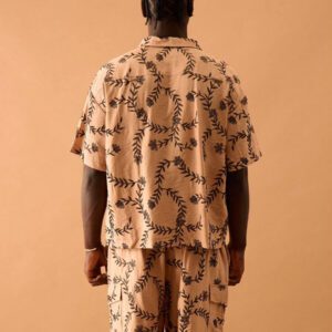 Musero Chemise à manches courtes avec boutons, à fleurs brodées en lin, pour le printemps, l'été, les vacances, les festivals, Ibiza
