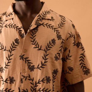 Musero Chemise à manches courtes avec boutons, à fleurs brodées en lin, pour le printemps, l'été, les vacances, les festivals, Ibiza