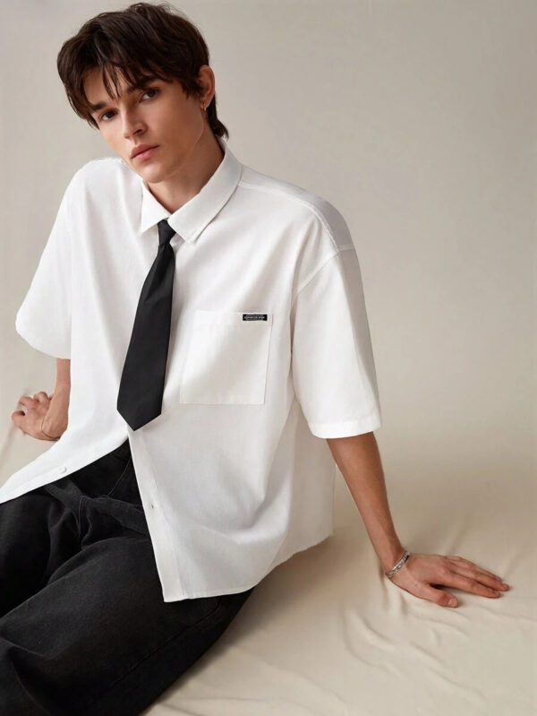 SWAVVY Chemise décontractée et polyvalente de couleur unie pour hommes – Image 6