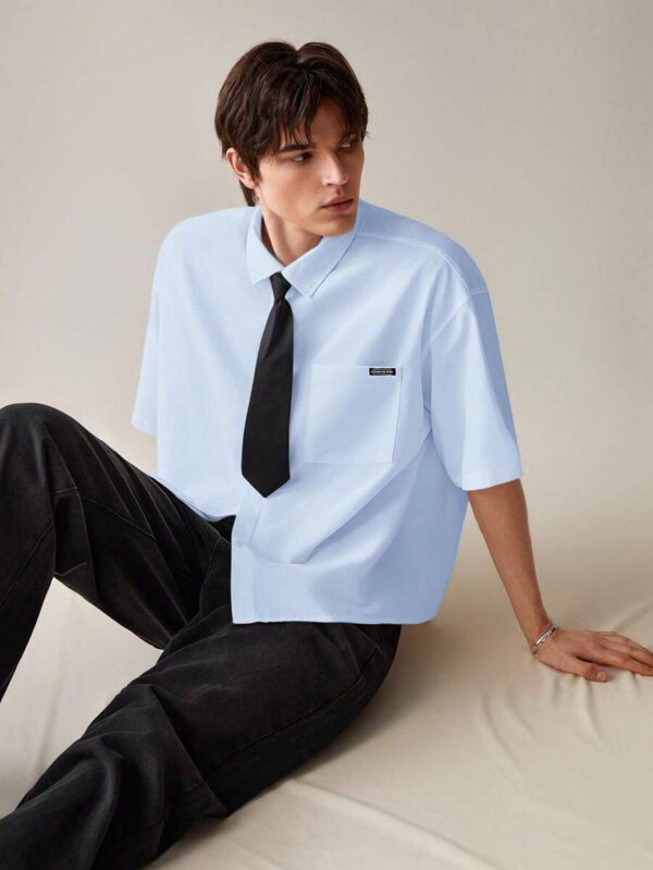 SWAVVY Chemise décontractée et polyvalente de couleur unie pour hommes – Image 33