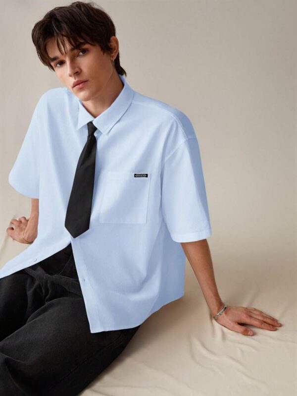 SWAVVY Chemise décontractée et polyvalente de couleur unie pour hommes – Image 34