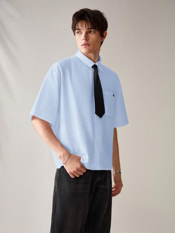 SWAVVY Chemise décontractée et polyvalente de couleur unie pour hommes – Image 35