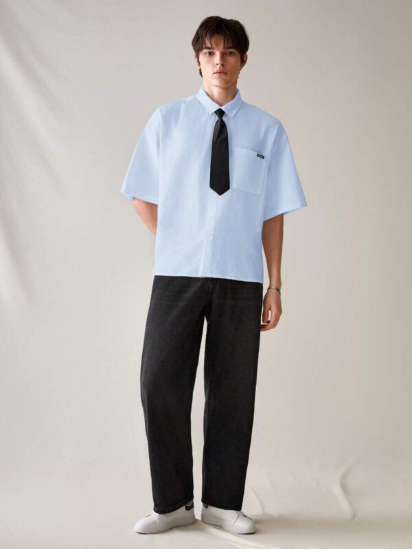 SWAVVY Chemise décontractée et polyvalente de couleur unie pour hommes – Image 36