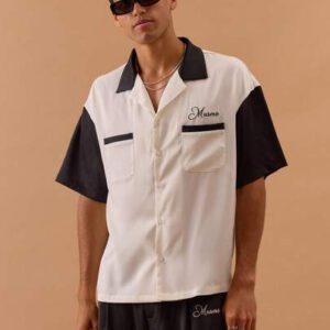 Musero Chemise boutonnée avec détail de poche à deux tons en satin, printemps, été, vacances