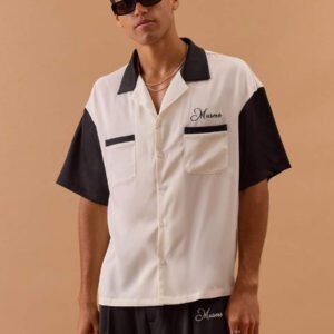 Musero Chemise boutonnée avec détail de poche à deux tons en satin, printemps, été, vacances