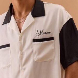 Musero Chemise boutonnée avec détail de poche à deux tons en satin, printemps, été, vacances