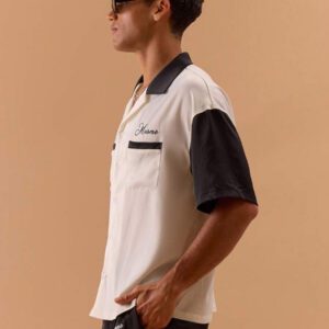 Musero Chemise boutonnée avec détail de poche à deux tons en satin, printemps, été, vacances