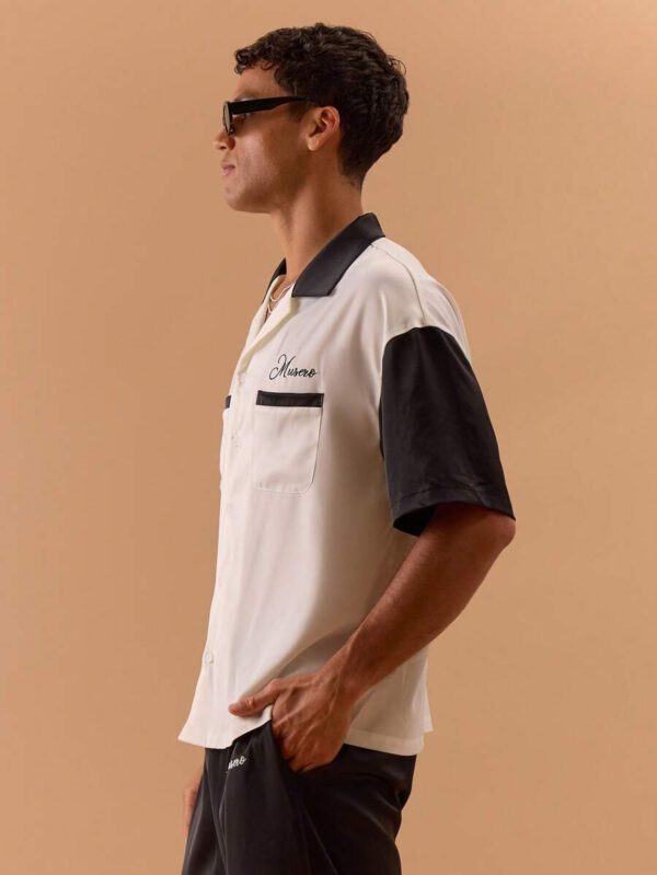 Musero Chemise boutonnée avec détail de poche à deux tons en satin, printemps, été, vacances – Image 4