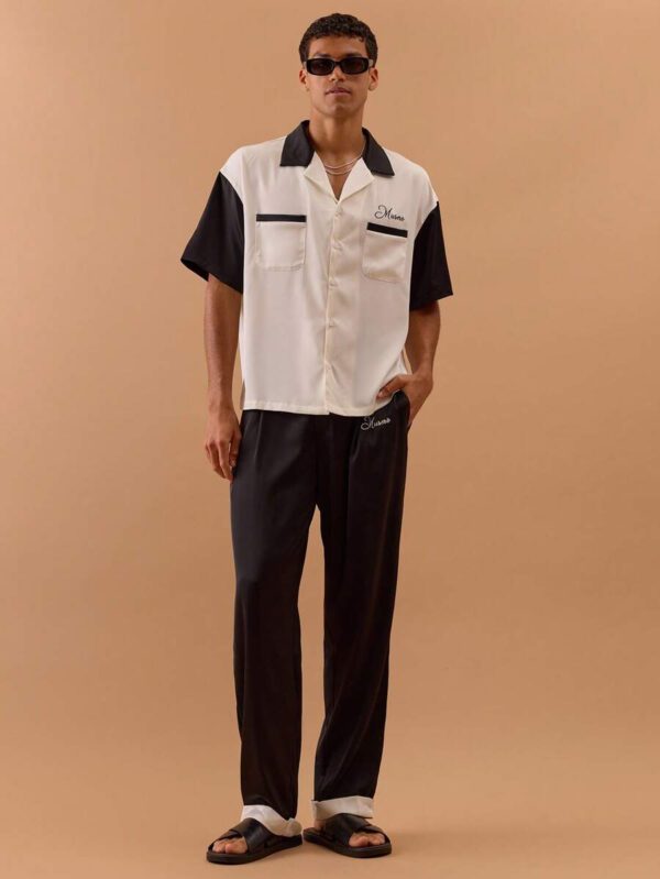 Musero Chemise boutonnée avec détail de poche à deux tons en satin, printemps, été, vacances – Image 6