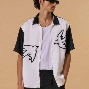Musero Chemise à boutons avec graphique, contraste, imprimé artistique frontal. Idéale pour le printemps, l'été, les vacances. Design abstrait.