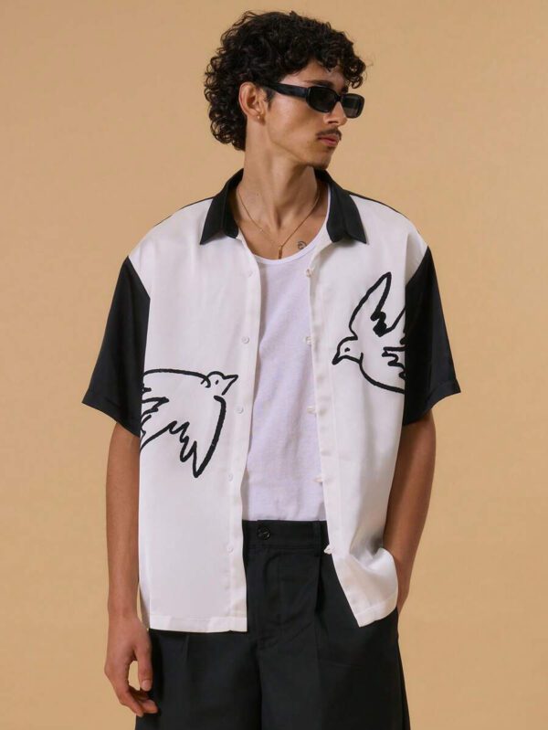 Musero Chemise à boutons avec graphique, contraste, imprimé artistique frontal. Idéale pour le printemps, l'été, les vacances. Design abstrait. – Image 2