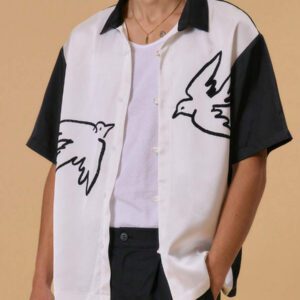Musero Chemise à boutons avec graphique, contraste, imprimé artistique frontal. Idéale pour le printemps, l'été, les vacances. Design abstrait.