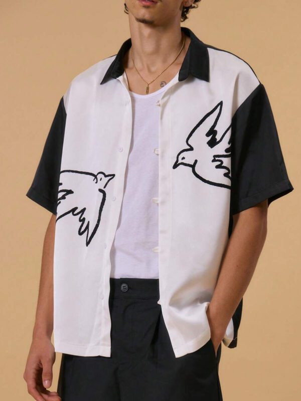 Musero Chemise à boutons avec graphique, contraste, imprimé artistique frontal. Idéale pour le printemps, l'été, les vacances. Design abstrait. – Image 3