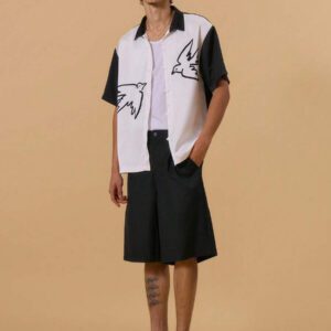 Musero Chemise à boutons avec graphique, contraste, imprimé artistique frontal. Idéale pour le printemps, l'été, les vacances. Design abstrait.