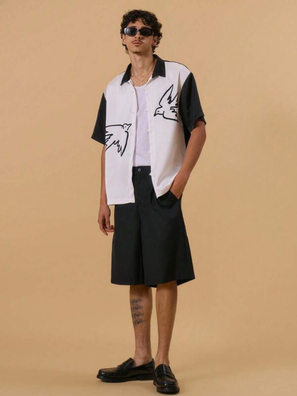 Musero Chemise à boutons avec graphique, contraste, imprimé artistique frontal. Idéale pour le printemps, l'été, les vacances. Design abstrait. – Image 6