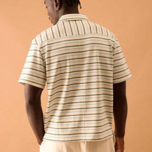 Musero Chemise à manches courtes zippée oversize à rayures pour hommes, printemps, été, vacances