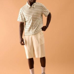 Musero Chemise à manches courtes zippée oversize à rayures pour hommes, printemps, été, vacances