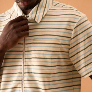 Musero Chemise à manches courtes zippée oversize à rayures pour hommes, printemps, été, vacances