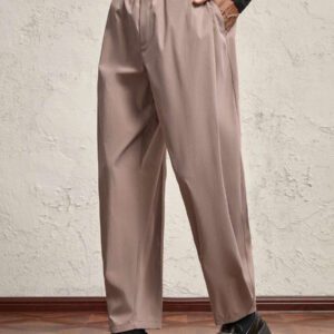 AKNOTIC Business Casual Pantalon casual ample à jambe droite pour hommes avec cordon de serrage à la taille, en tissu rose tressé, convient pour un port quotidien