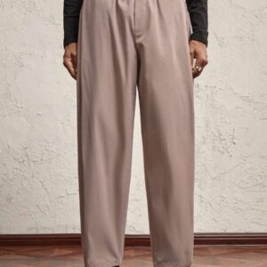 AKNOTIC Business Casual Pantalon casual ample à jambe droite pour hommes avec cordon de serrage à la taille, en tissu rose tressé, convient pour un port quotidien